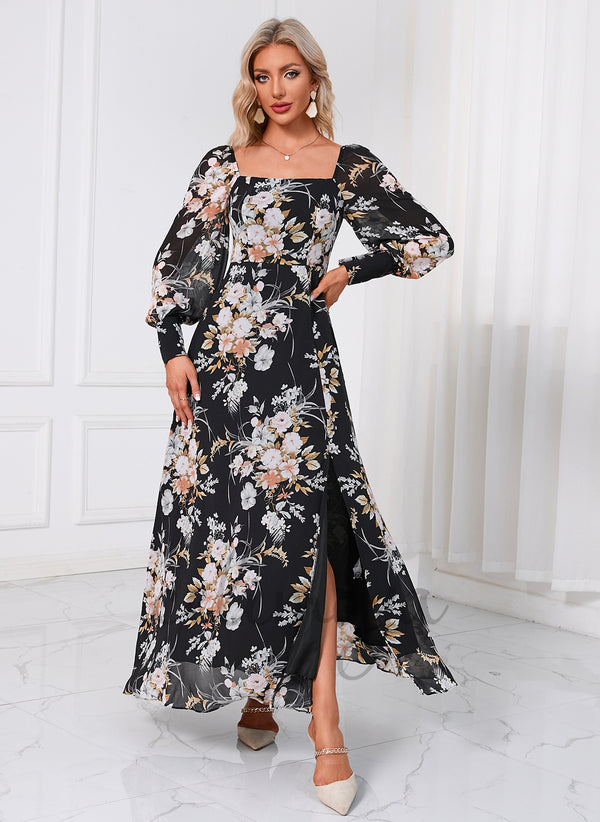Robes longues en mousseline de soie à imprimé floral, épaules dénudées, élégantes - 298085