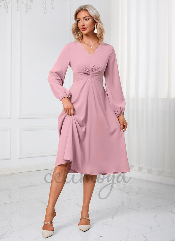 Robes mi-longues en polyester avec nœud dégagé - 298088