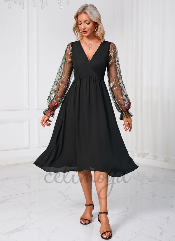 Robes trapèze élégantes en tulle à col en V - 298092