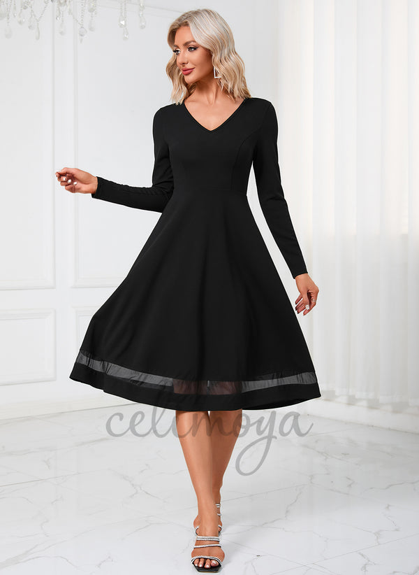 Robes mi-longues en polyester élégantes à col en V - 298674
