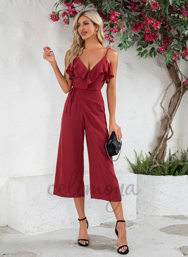 Volants Col V Vacances Combinaison/Tailleur-pantalon Polyester Robes mi-longues - 302021