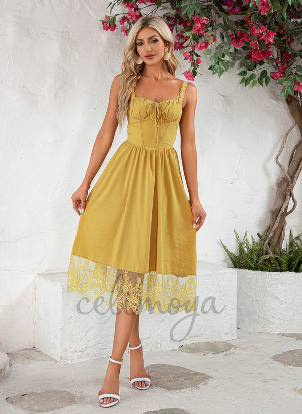 Noeud Chérie Vacances A-ligne Dentelle Polyester Robes Midi - 302115