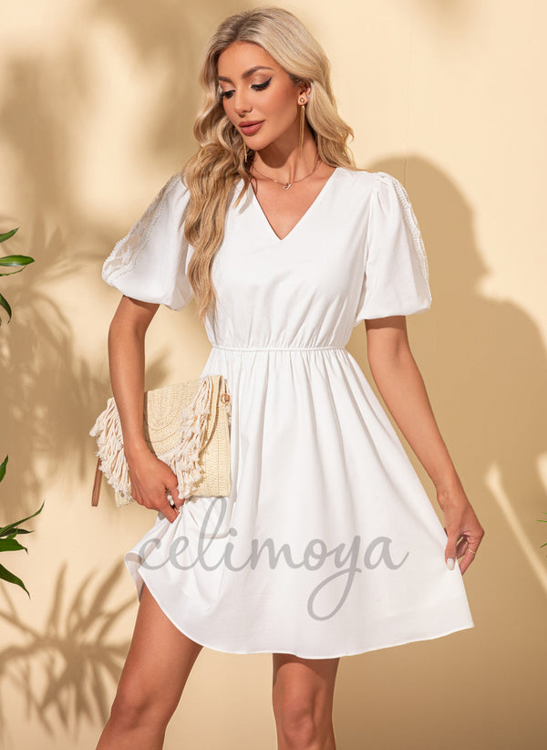 Jacquard Col en V Vacances A-ligne Polyester Mini Robes - 302539