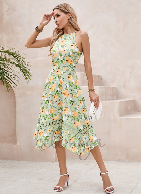 Robes mi-longues en polyester pour vacances à col licou - 303154