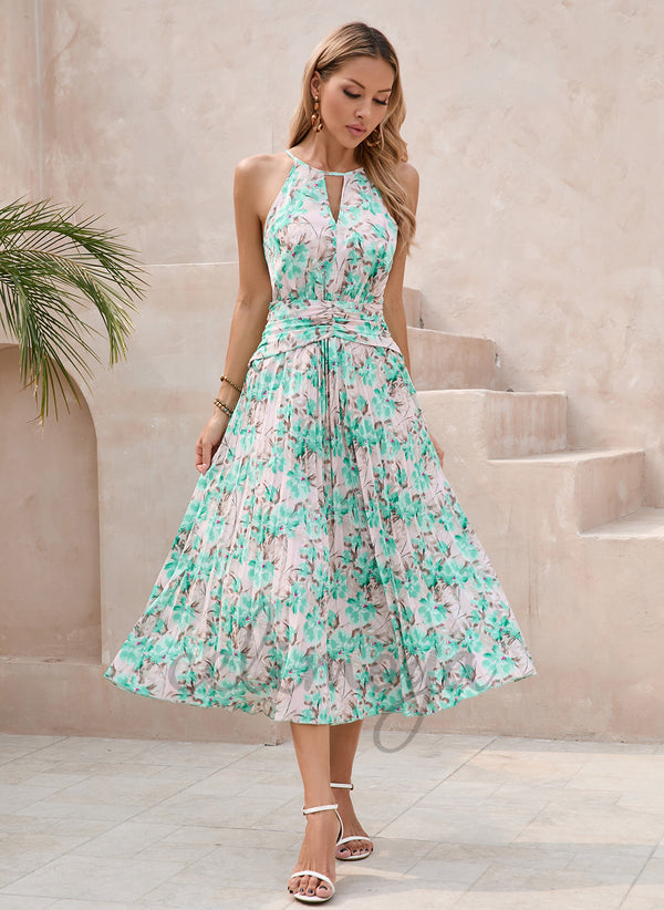Robes mi-longues en polyester pour vacances à licou - 303174