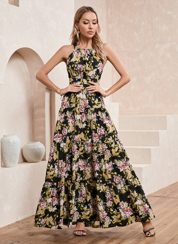 Robes longues en polyester élégantes à col licou - 303367