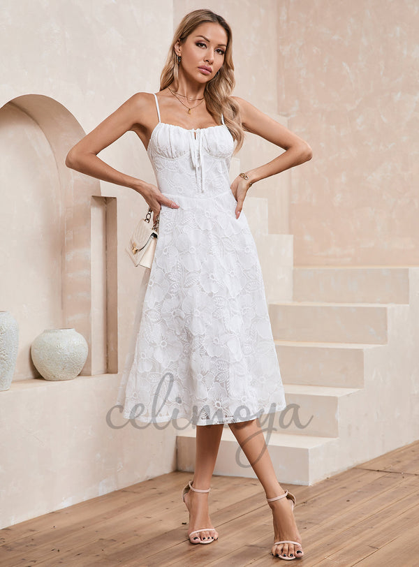 Robes midi en dentelle chérie trapèze - 303368