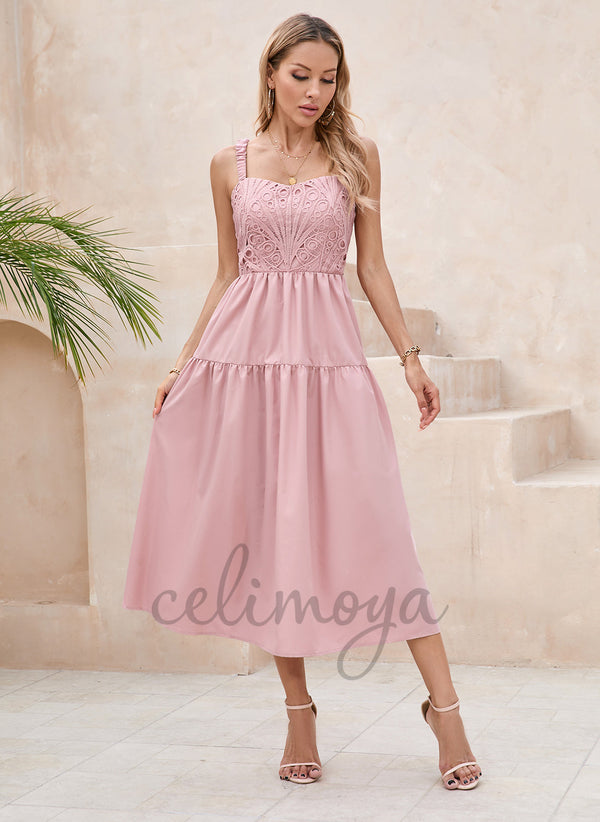 Sweetheart A-line Lace Polyester Midi Dresses - 303388