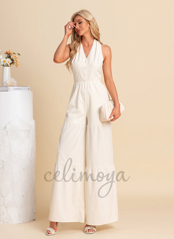 V-Neck Jumpsuit/Pantsuit Polyester Maxi Dresses - 303720