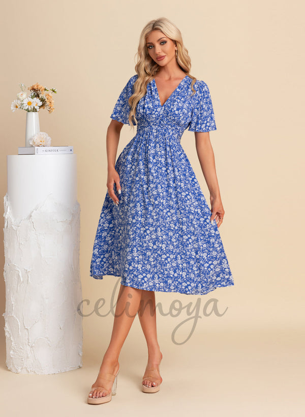 V-Neck A-line Rayon Midi Dresses - 303722