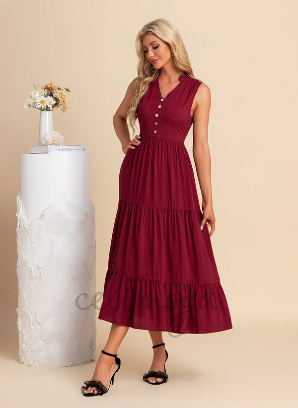 Robes mi-longues en polyester à col en V - 303725