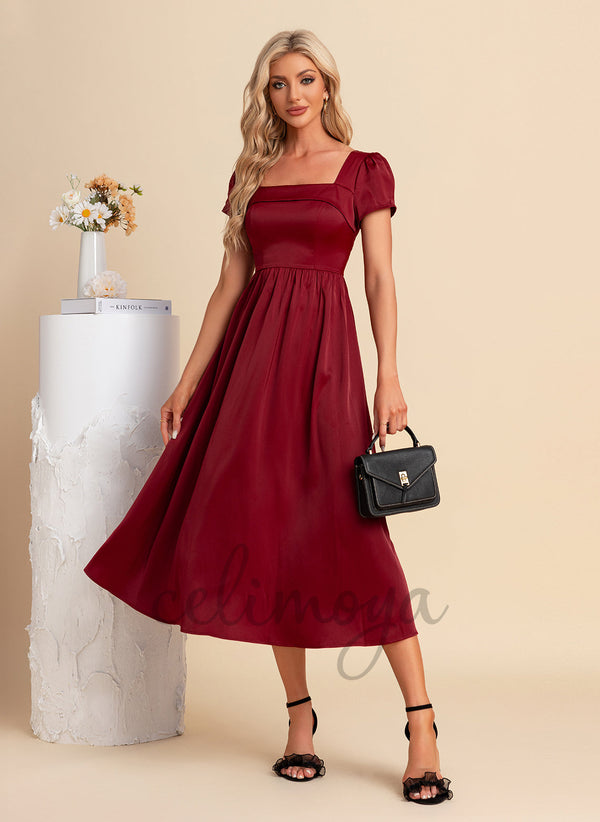 Robes midi carrées en satin trapèze - 303730