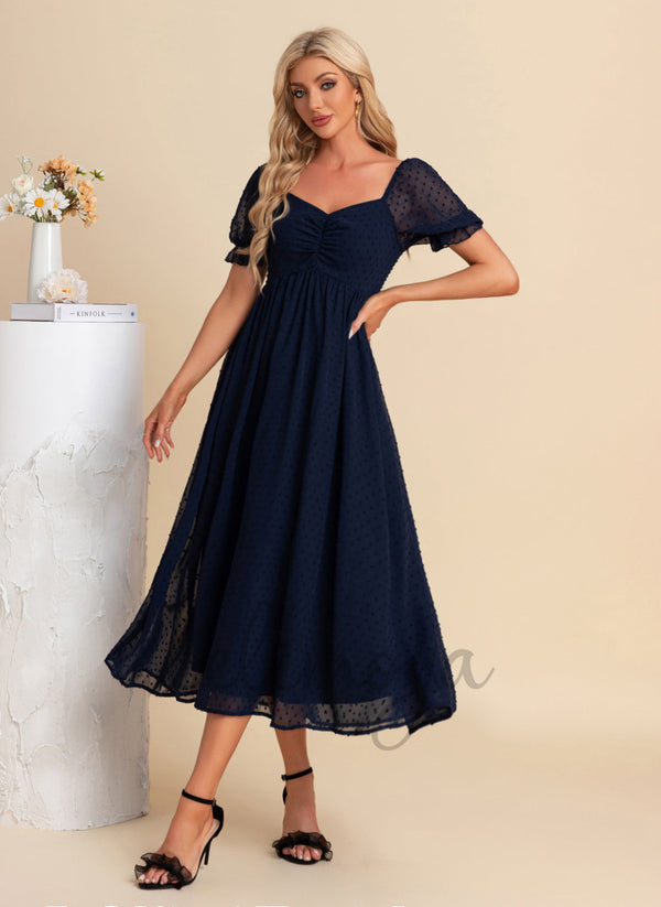 Sweetheart A-line Chiffon Midi Dresses - 304037