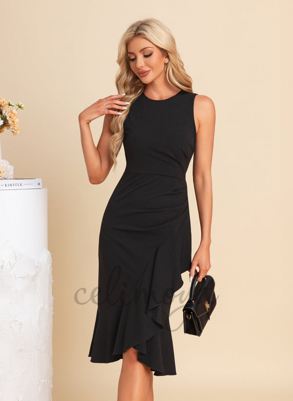 Scoop Sheath/Column Polyester Asymmetrical Maxi Dresses - 304060