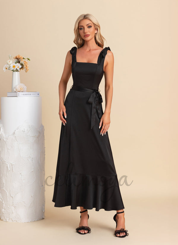 Square A-line Satin Maxi Dresses - 304061