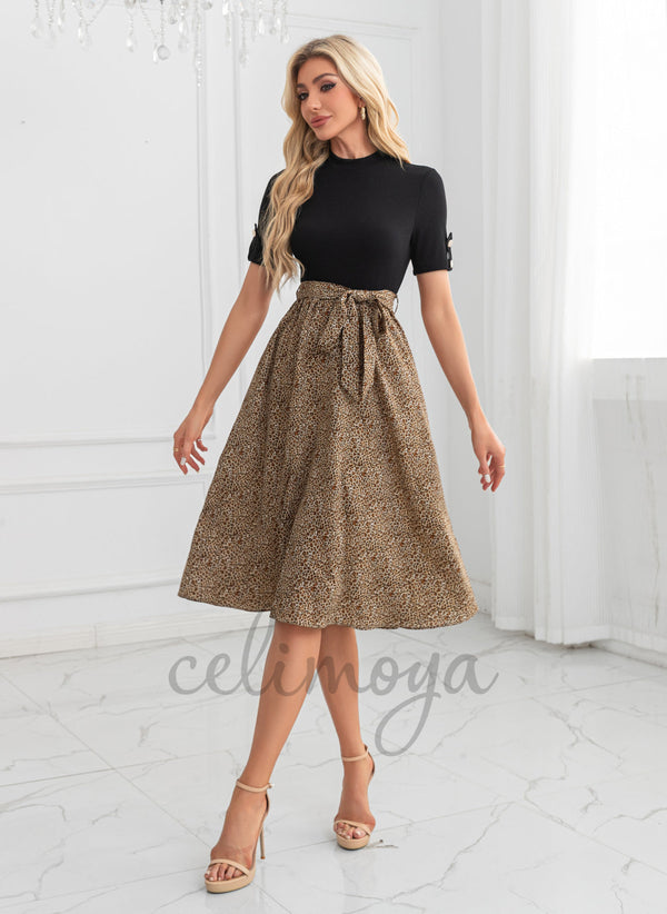 High Neck A-line Polyester Midi Dresses 305424