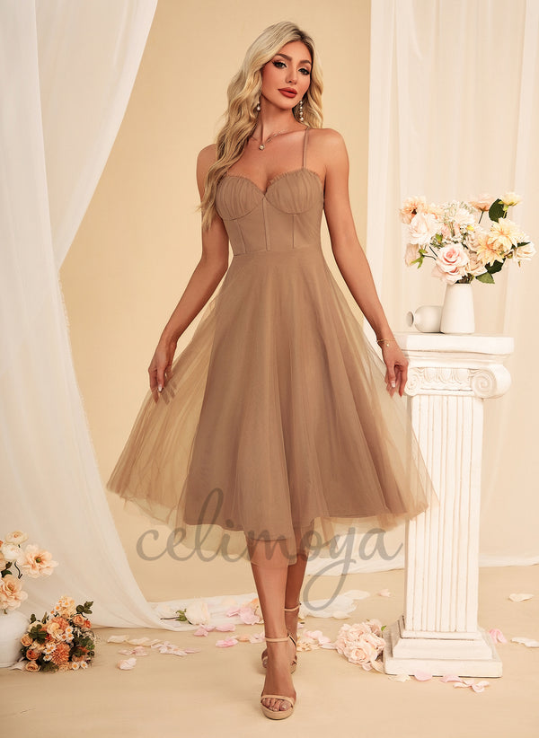 Sweetheart A-line Tulle Midi Dress - 312676