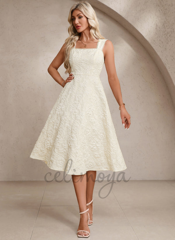 Square Sleeveless A-line Jacquard Midi Dress
