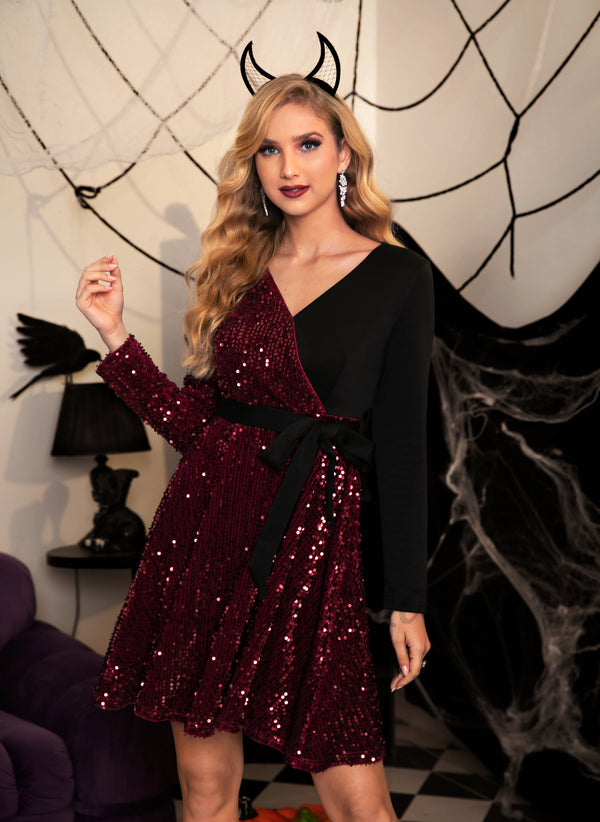 Paillettes Col en V Élégant A-ligne Mini Robes à Paillettes - 285808