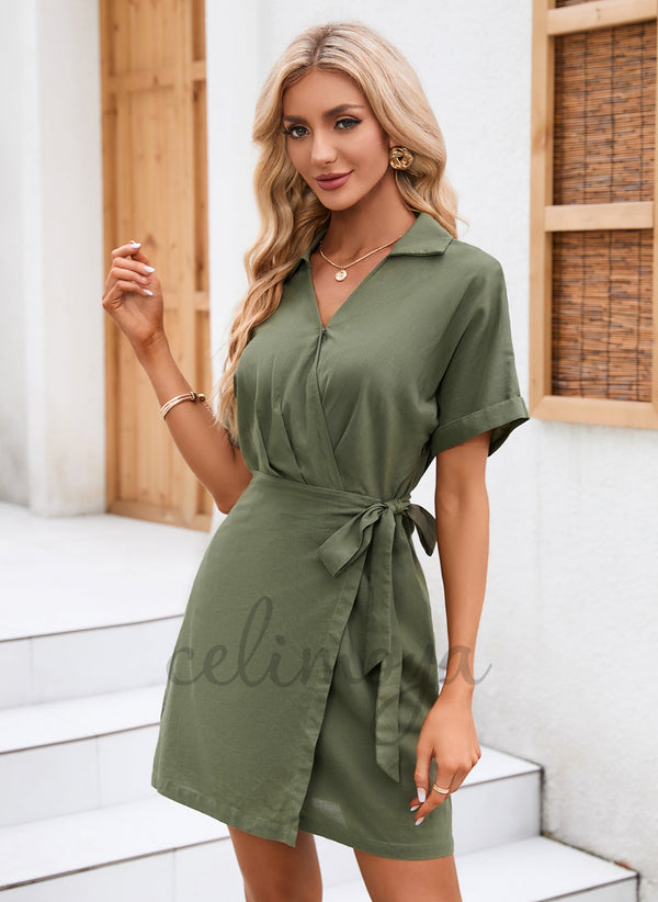 Col en V Vacances Fourreau/Colonne Polyester Courte/Mini Robes - 293078