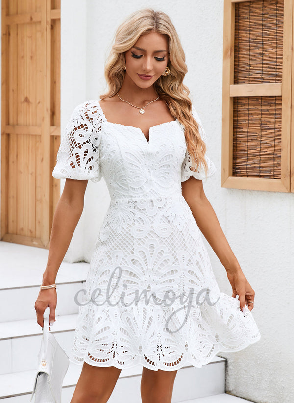 Jacquard Col en V Vacances Fourreau/Colonne Dentelle Courte/Mini Robes - 293094
