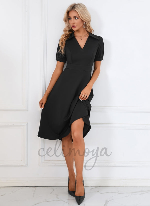 Robes mi-longues en mélange de coton élégantes à col en V - 294109