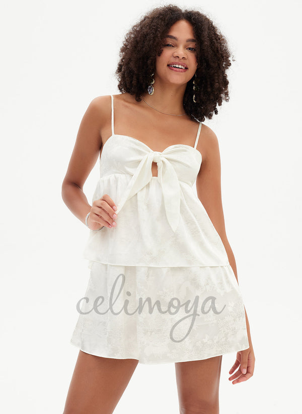Robe trapèze empire chérie courte/mini jacquard avec nœud - 294697