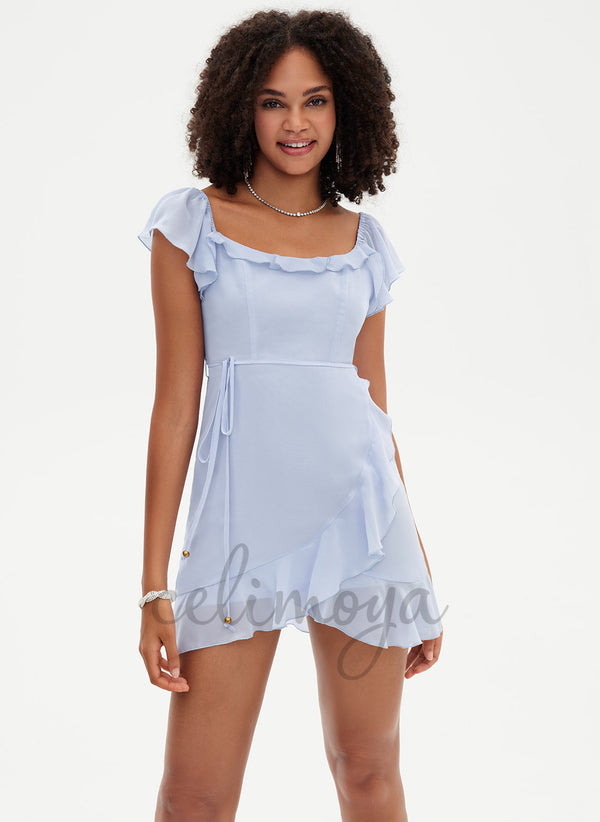 Fourreau/Colonne Scoop Court/Mini Mousseline Robe avec Volants en cascade - 295276