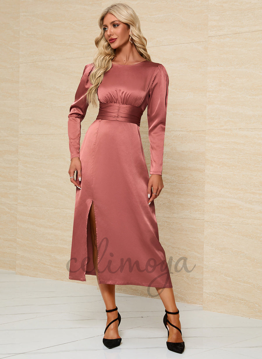 Robes mi-longues en satin élégantes à coupe trapèze - 298685
