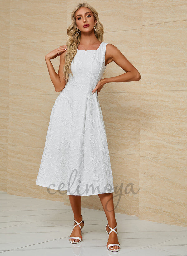 Robes mi-longues en polyester à fleurs jacquard carrées élégantes - 299901