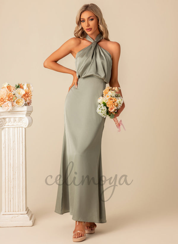 Robes longues en satin élégantes à col licou - 300954