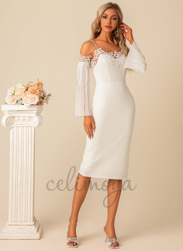 Col en V Élégant Fourreau/Colonne Mousseline de soie Polyester Robes mi-longues - 300960