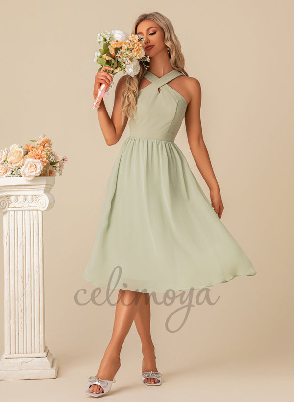 Halter Élégante A-ligne Mousseline de Soie Polyester Robes - 300961