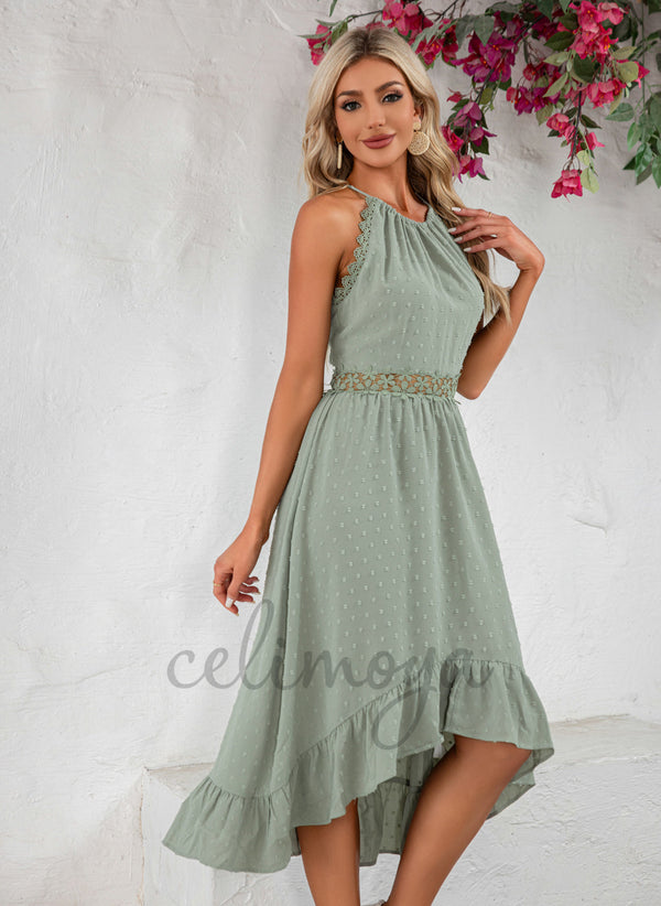 Jacquard Halter Vacances A-ligne Polyester Asymétrique Robes Midi - 301574
