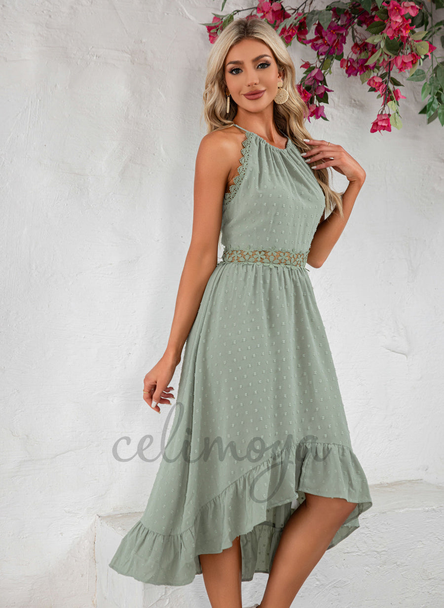 Jacquard Halter Vacances A-ligne Polyester Asymétrique Robes Midi - 301574
